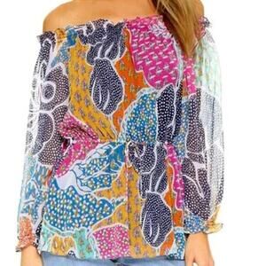 Diane Von Furstenberg Camila Flower Power Dream Silk Top Blouse Off Shou…